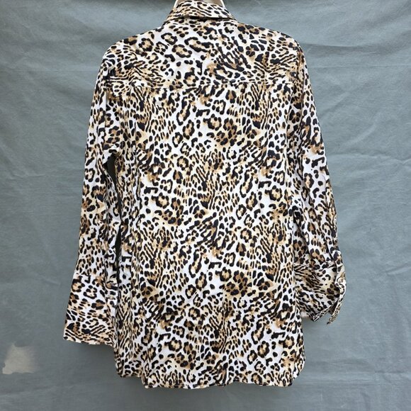 Chico's Size 0 I US 4/6 Small Leopard Cheetah Print No Iron Shirt Collared - Picture 3 of 5